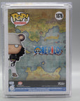 Funko Pop! vinyl figure packaging with a map-themed background featuring One Piece branding.