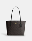 Coach SIG Medium City Tote Bag Walnut Black