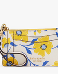 Kate Spade Morgan Sunshine Floral Card Case Wristlet Yellow Keyring Wallet