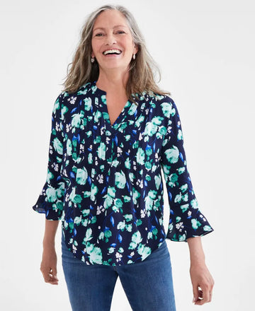 Pin Tuck Blouse Lola Floral Blue SM