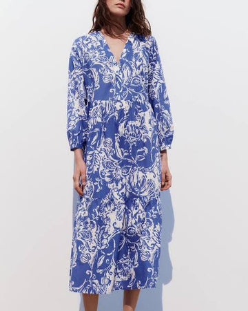ZARA Floral Dress Blue XS