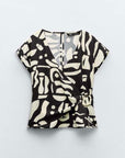 Zara Abstract Blouse Black and Cream Size XS