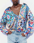 Zara Long Sleeves Printed Mustard Blue Size Large