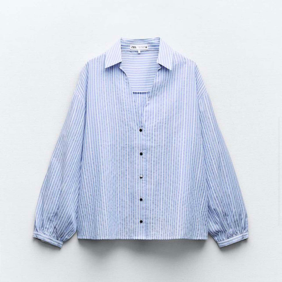 Zara Long Sleeve Blue Stripe Size Large