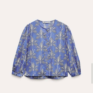 Zara Printed Blouse Blue Size Medium