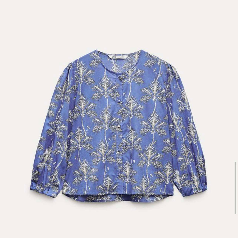 Zara Printed Blouse Blue Size Medium