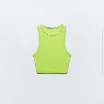 Zara Neon Green Tank Crop Top Size Medium