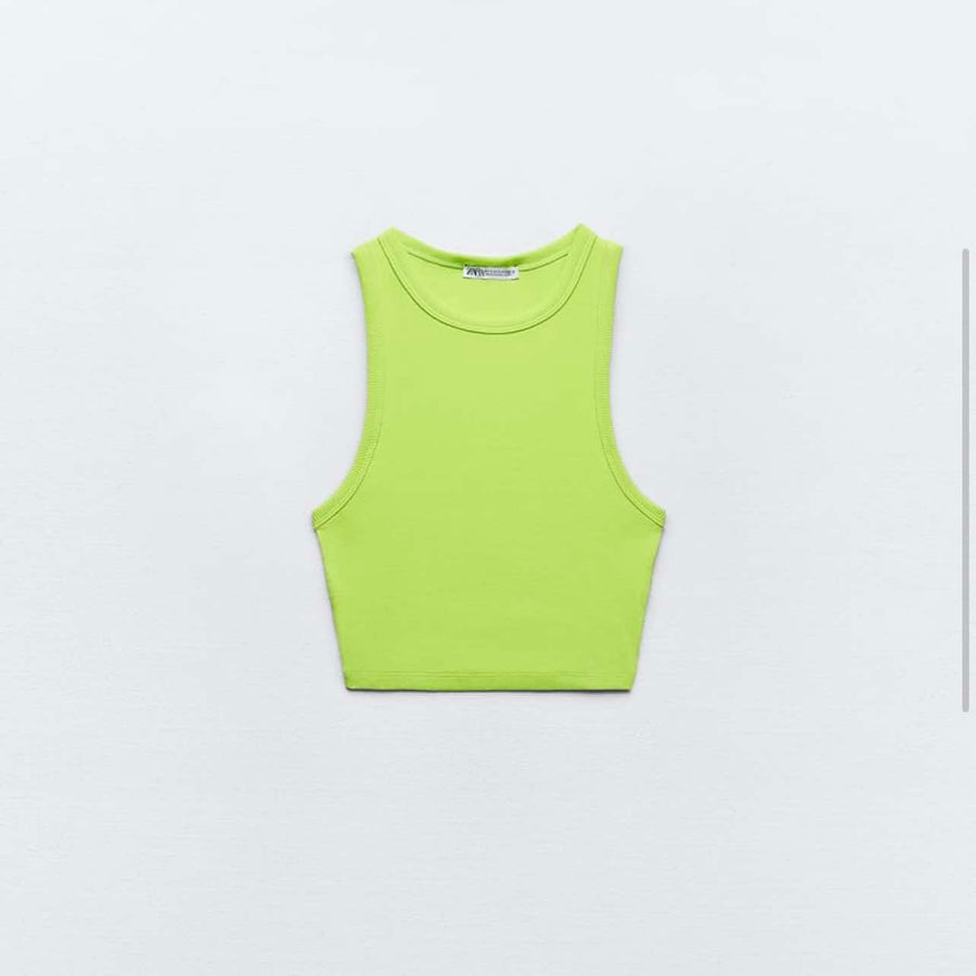 Zara Neon Green Tank Crop Top Size Medium