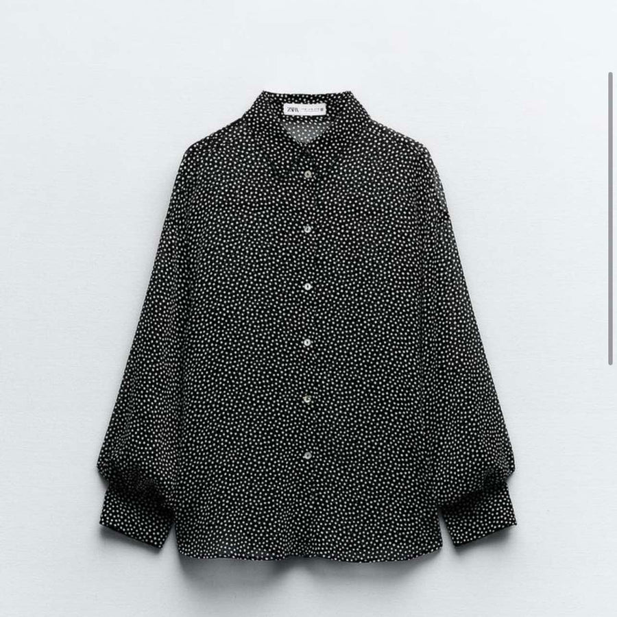 Zara Polka Dot Black Long Sleeve Size Small