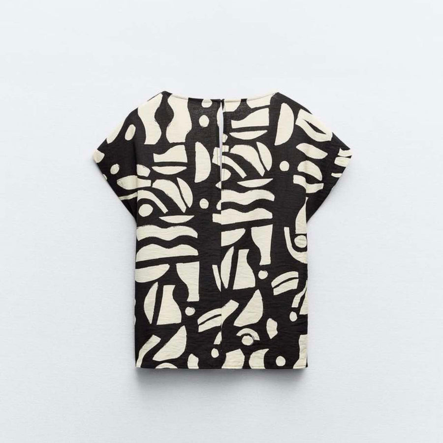 Zara Abstract Blouse Black and Cream Size XS