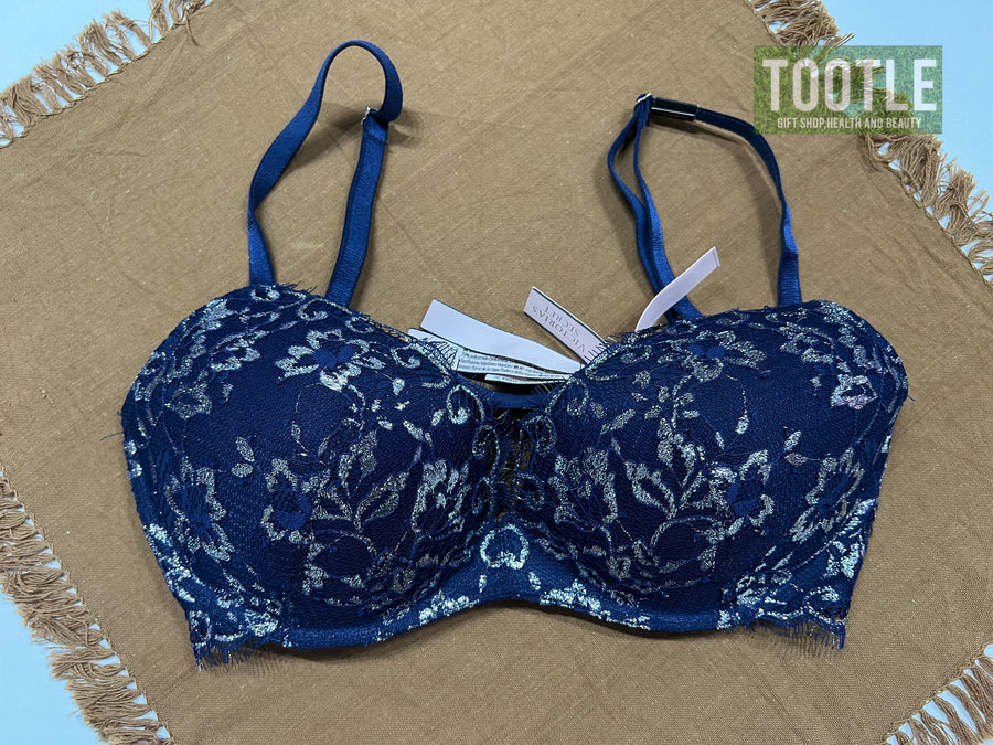 Victoria's Secret Bra  Dark Blue Silver Lace 32D