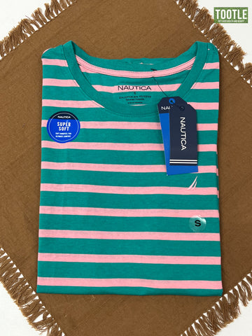 Nautica Tee GlfCosteal Fall Small Stripe Pink