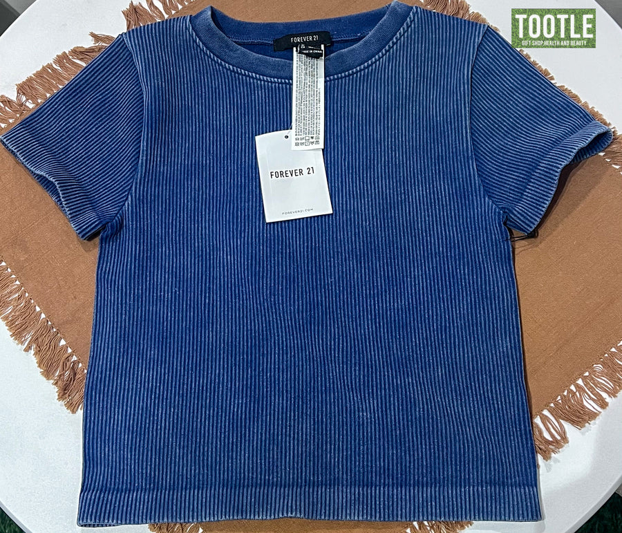 Forever 21 Blue Wash Rib Top Small