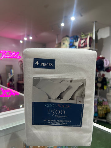 Cool Warm 1500 Thread Count White 4 Standard Pillowcase