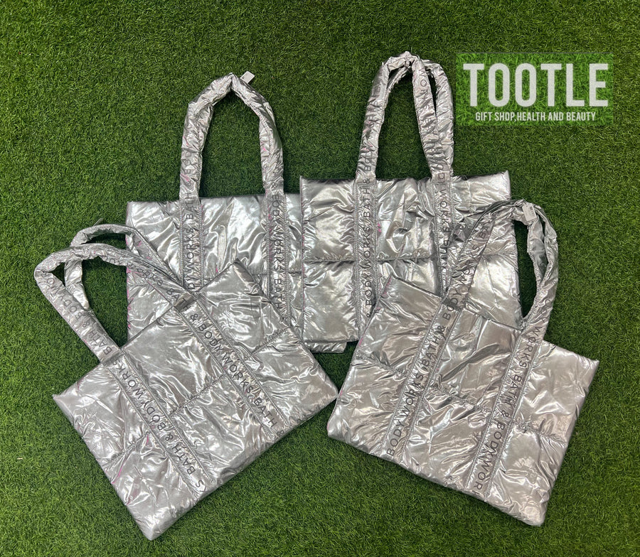 BATH and BODY TOTE BAG SILVER