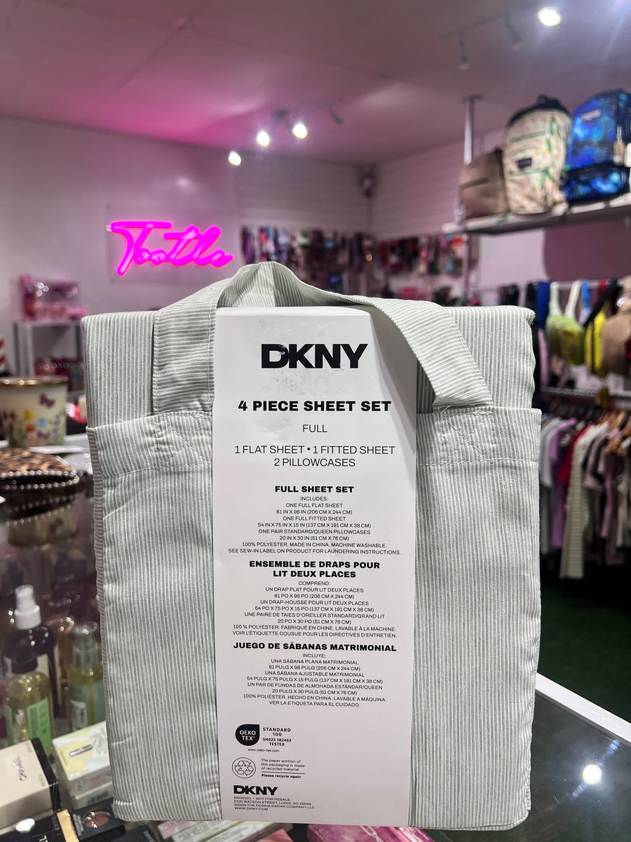 DKNY Full 4 Pieces Sheet Set Stripe Green