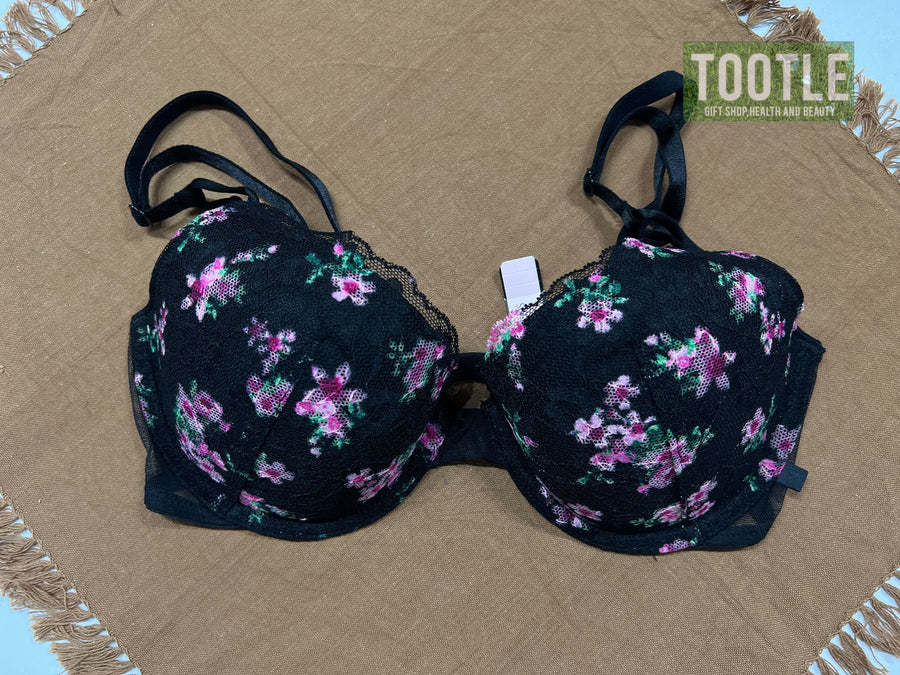 Victoria's Secret  Lace Bra  Black Printed Flower Pink 32D