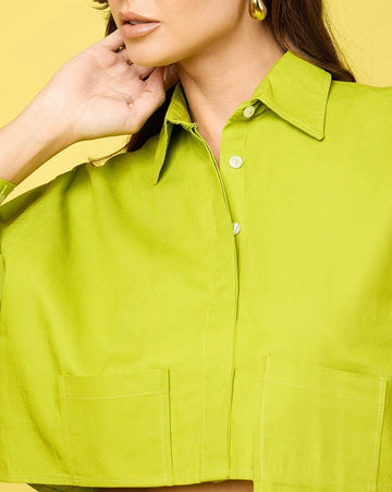 Marc New York Linen Crop Tank Blouse Green