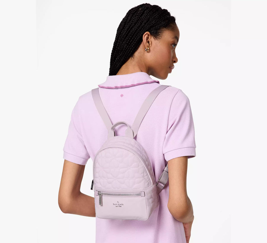 Spade Flower Quilted Fabric Small Backpack