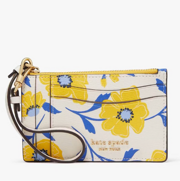 Kate Spade Morgan Sunshine Floral Card Case Wristlet Yellow Keyring Wallet