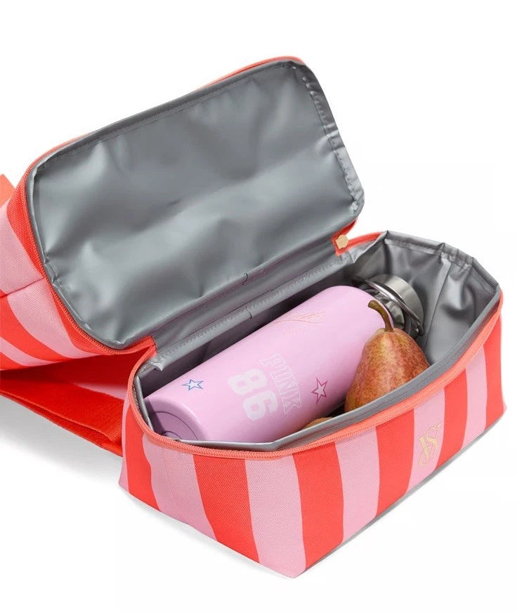 Victoria's Secret Pink & Coral Stripe Beach Cooler Summer Bag
