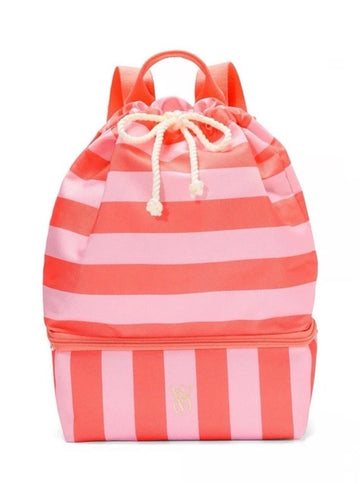 Victoria's Secret Pink & Coral Stripe Beach Cooler Summer Bag